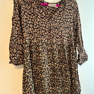 Maeve Anthropologie Black and Tan Leopard Print Blouse large